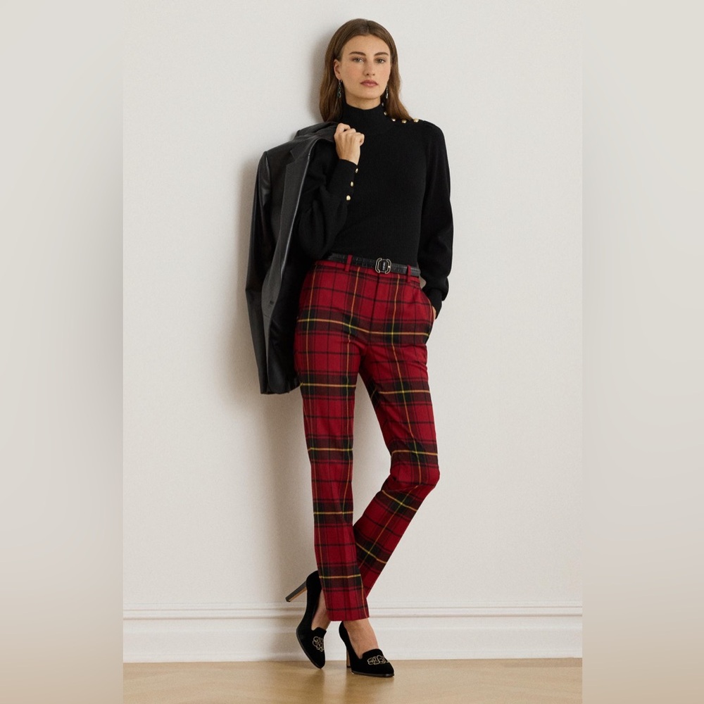 Lauren Ralph Lauren Plaid Stretch Wool Blend Ankle - Picture 2 of 9